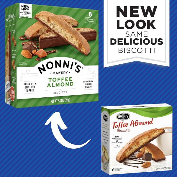 Nonni s Toffee Almond Biscotti Italian Cookies   6 Boxes Biscotti Cookies w/English Toffee Bits   Biscotti Individually Wrapped Cookies Dipped in Milk Chocolate w/Almond Toffee Candy Bits   6.88 oz - Image 2
