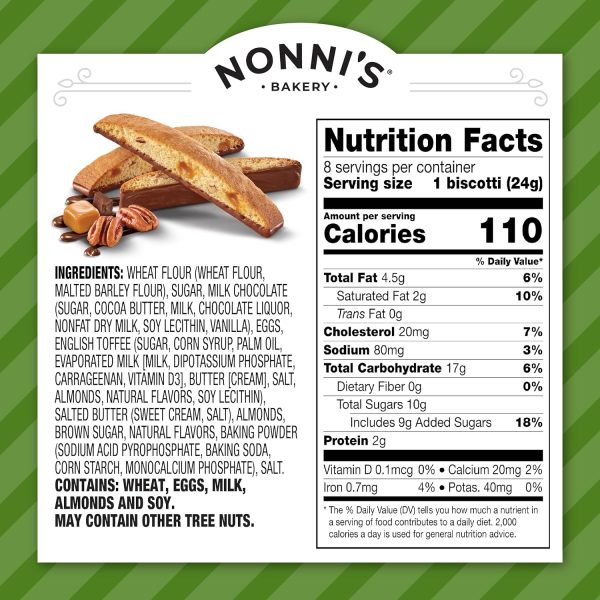 Nonni s Toffee Almond Biscotti Italian Cookies   6 Boxes Biscotti Cookies w/English Toffee Bits   Biscotti Individually Wrapped Cookies Dipped in Milk Chocolate w/Almond Toffee Candy Bits   6.88 oz - Image 6