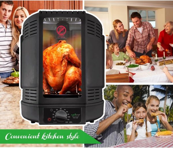 Vertical Countertop Rotisserie Oven Roaster, Rotating Shawarma And Kebab Machine with Skewer and Rack, Basket Tower, Roasting Rack, Poultry Tower, Drip Tray, For Meat Chicken Turkey Lamb - Image 3