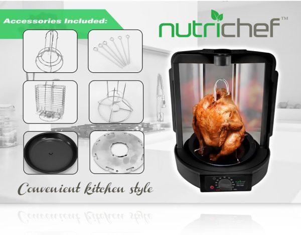 Vertical Countertop Rotisserie Oven Roaster, Rotating Shawarma And Kebab Machine with Skewer and Rack, Basket Tower, Roasting Rack, Poultry Tower, Drip Tray, For Meat Chicken Turkey Lamb - Image 4