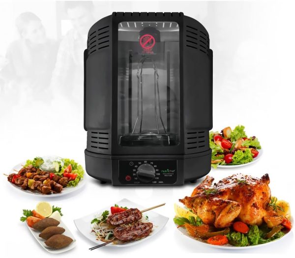Vertical Countertop Rotisserie Oven Roaster, Rotating Shawarma And Kebab Machine with Skewer and Rack, Basket Tower, Roasting Rack, Poultry Tower, Drip Tray, For Meat Chicken Turkey Lamb - Image 5