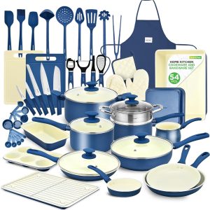 Nutrichef 54 Piece Professional Grade Complete Home Kitchen Cookware Set, Ceramic Non-Stick Bakeware, Pot and Pans Kit, Cool-Touch Handles, Safe for Gas, Electric, Induction Cooktops, Easy Clean