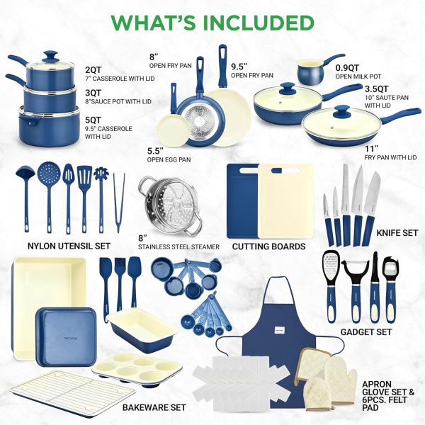 Nutrichef 54 Piece Professional Grade Complete Home Kitchen Cookware Set, Ceramic Non-Stick Bakeware, Pot and Pans Kit, Cool-Touch Handles, Safe for Gas, Electric, Induction Cooktops, Easy Clean - Image 2