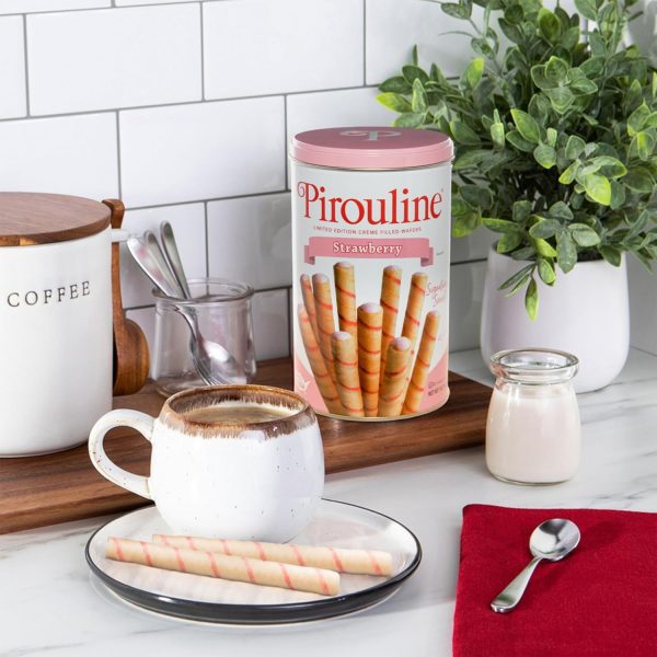 Pirouline Rolled Wafers – Strawberry – Rolled Wafer Sticks, Crème Filled Wafers, Rolled Cookies for Coffee, Tea, Ice Cream, Snacks, Parties, Gifts, and More – 14.1oz Tin 6 Pack - Image 4