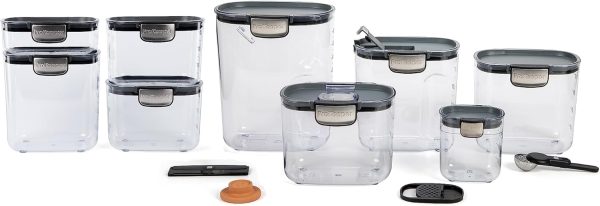 Progressive International ProKeeper+ Piece Clear Plastic Airtight Food Flour and Sugar Baker s Kitchen Storage Organization Container Canister Set with Magnetic Accessories (13-Piece)