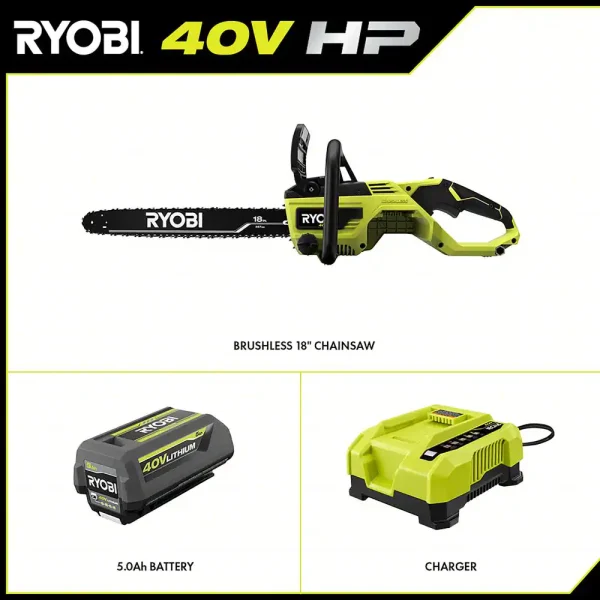 RY40580 40V HP Brushless 18 in. Cordless Battery Chainsaw with 5.0 Ah Battery and Charger - Image 10