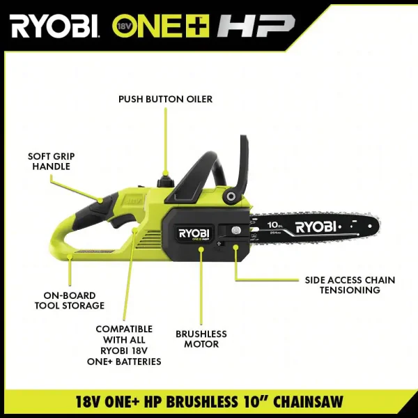 P2520-PS  HP 18V Cordless 10 in. Chainsaw and Whisper Series 8 in. Pole Saw with 4.0 Ah Battery and Charger - Image 3