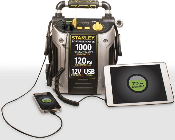 STANLEY J5C09 Portable Power Station Jump Starter 1000 Peak Amp Battery Booster, 120 PSI Air Compressor, USB Port, Battery Clamps - Image 7