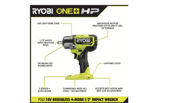 P262K1 ONE+ HP 18V Brushless Cordless Impact Wrench Kit - Image 4