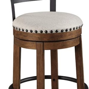 Signature Design by  Valebeck Rustic Farmhouse 24.5” Counter Height Swivel Bar Stool, Brown