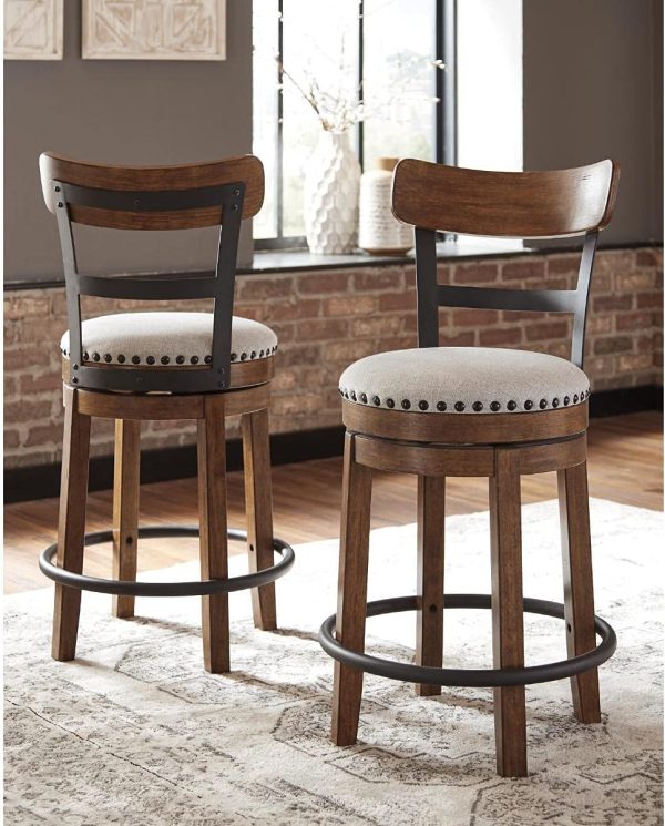 Signature Design by  Valebeck Rustic Farmhouse 24.5” Counter Height Swivel Bar Stool, Brown - Image 2