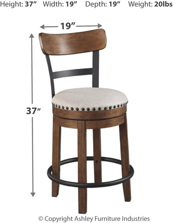 Signature Design by  Valebeck Rustic Farmhouse 24.5” Counter Height Swivel Bar Stool, Brown - Image 3