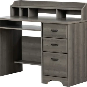 12108 Rectangular 3 -Drawer Computer Desk with Hutch in Gray Maple
