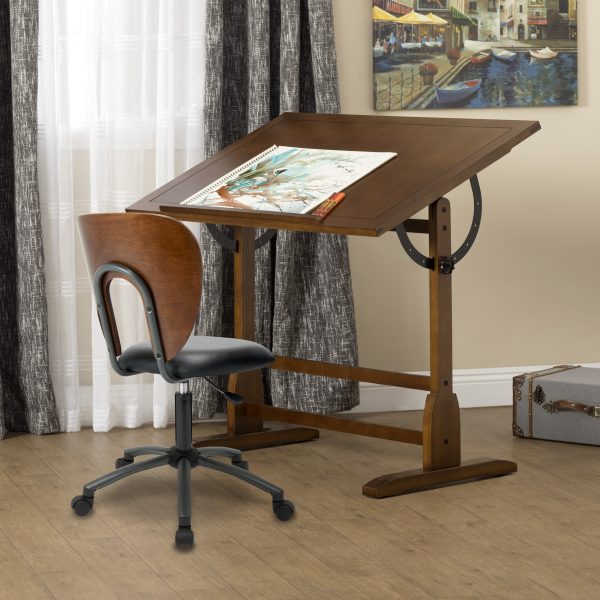 Vintage Solid Wood Drawing/Drafting Table with 42  x 30  Adjustable Tilting Top