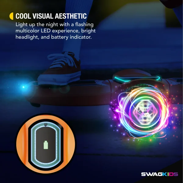 Swagtron Shuttle Zipboard Electric Hoverboard Skateboard 7 mph and 3-Mile Range LED Wheels Bluetooth Speaker - Image 4