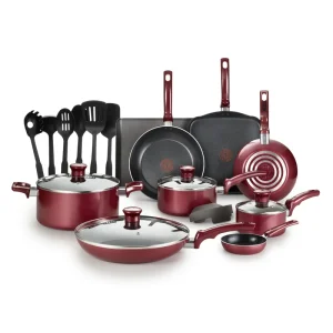 Nonstick Aluminum 20 Piece Cookware Set   Cooking Utensils, Red
