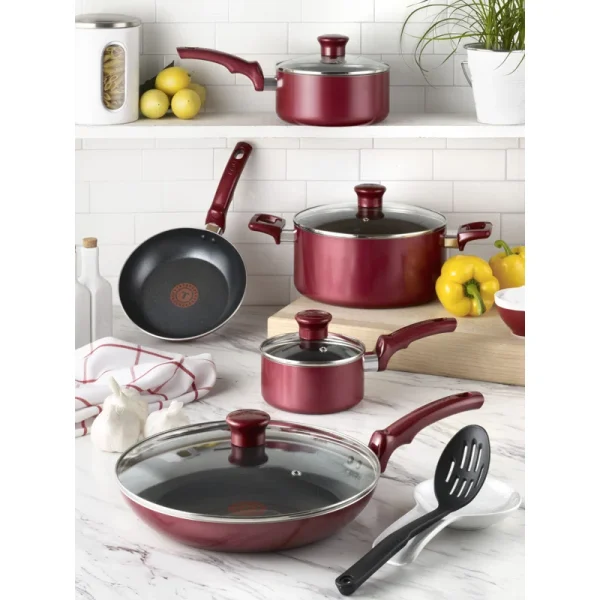 Nonstick Aluminum 20 Piece Cookware Set   Cooking Utensils, Red - Image 6