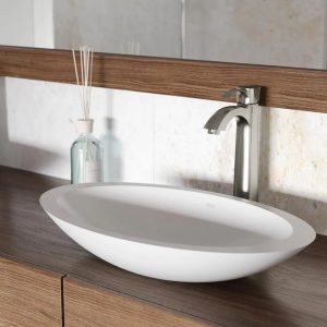 VG04011 Matte Stone Wisteria Composite Oval Vessel Bathroom Sink, White