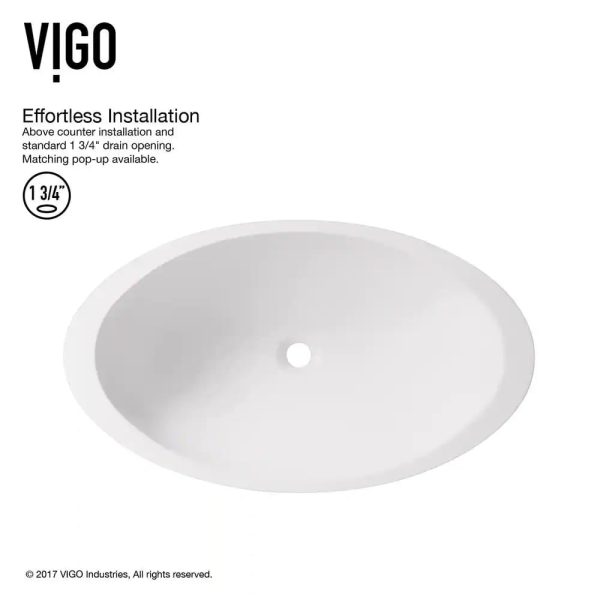 VG04011 Matte Stone Wisteria Composite Oval Vessel Bathroom Sink, White - Image 2