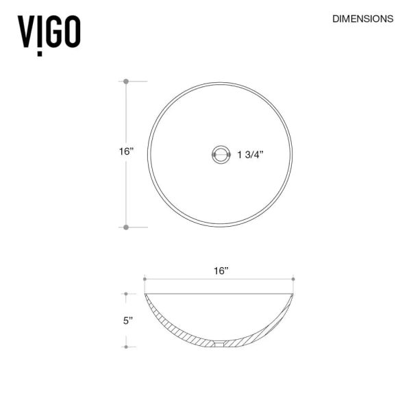 VG04015 Matte Stone Lotus Composite Round Vessel Bathroom Sink, White - Image 3