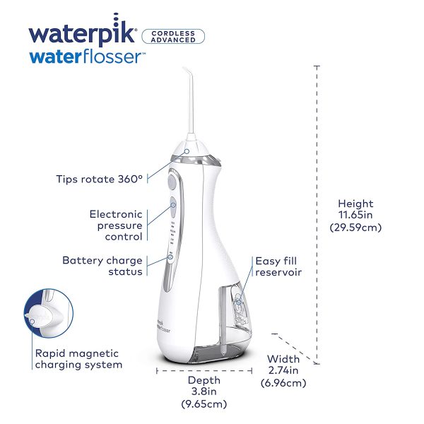 Waterpik Cordless Advanced Water Flosser For Teeth, Gums, Braces, Dental Care With Travel Bag and 4 Tips, ADA Accepted, Rechargeable, Portable, and Waterproof, White WP-560 - Image 4