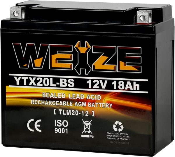 Weize YTX20L-BS High Performance Power Sports- Maintenance Free   Sealed AGM Battery ETX20L BS For Motorcycle ATV UTV snowmobile