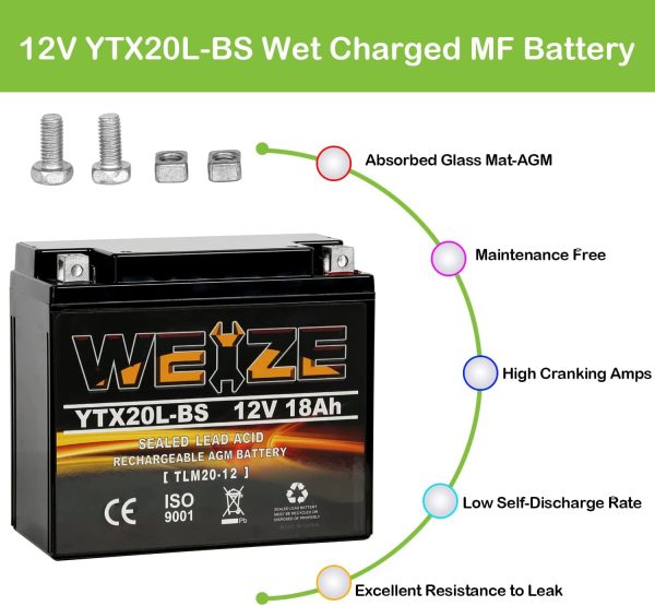 Weize YTX20L-BS High Performance Power Sports- Maintenance Free   Sealed AGM Battery ETX20L BS For Motorcycle ATV UTV snowmobile - Image 3