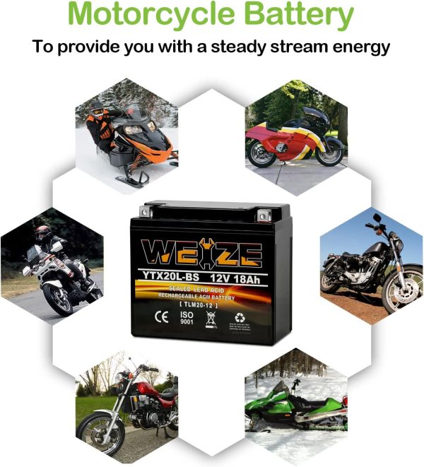 Weize YTX20L-BS High Performance Power Sports- Maintenance Free   Sealed AGM Battery ETX20L BS For Motorcycle ATV UTV snowmobile - Image 6