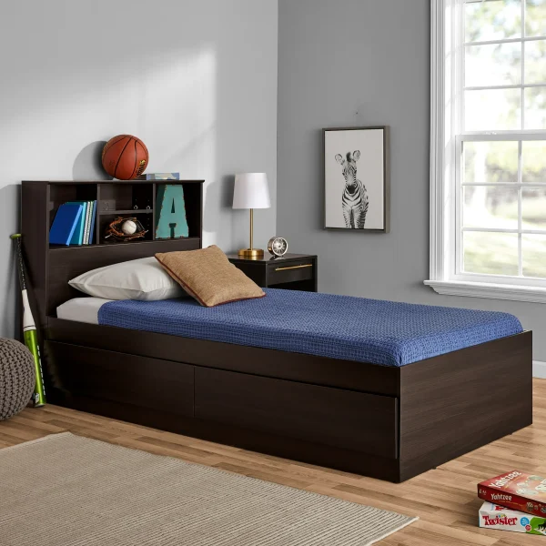 Mates Storage Bed with Bookcase Headboard, Twin, Cinnamon Cherry Finish - Image 11