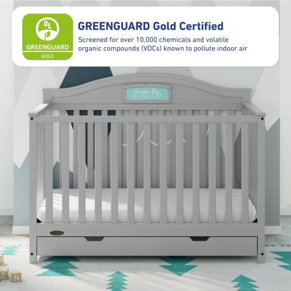 Story 5-in-1 Convertible Baby Crib with Drawer, Pebble Gray - Image 3