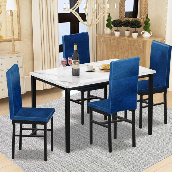 Syngar 5 Piece Dining Set, Modern Dining Table and Chairs Set for 4, Kitchen Dining Table Set with Faux Marble Tabletop and 4 Velvet Fabric Upholstered Chairs, for Small Space, Breakfast Nook, D8925 - Image 2