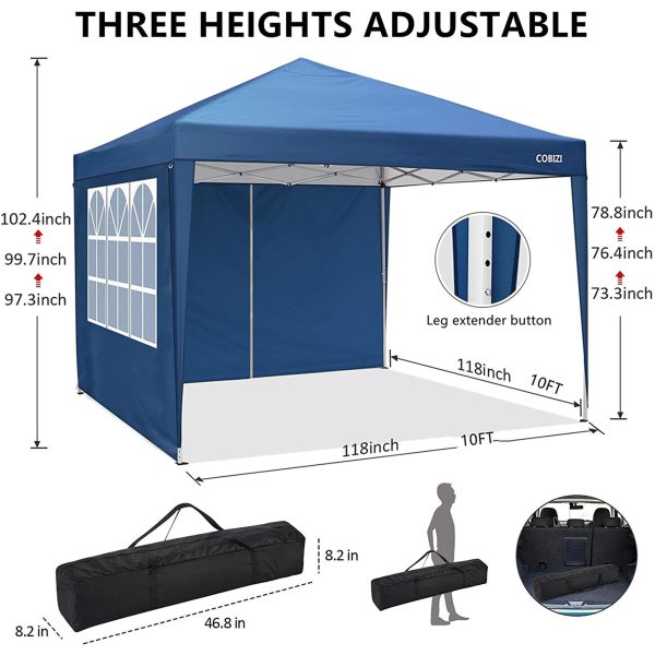 10 10 FT Pop Up Canopy Tent Anti-UV Waterproof Outdoor Canopy Tent Shade Commercial Booth Gazebo, Blue - Image 9