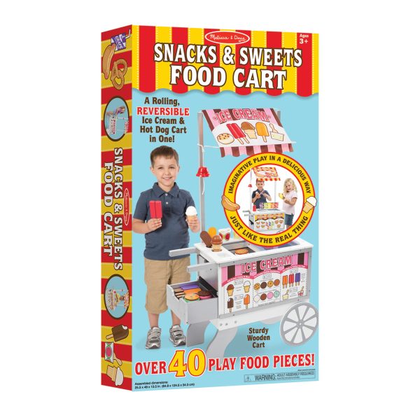Melissa   Doug Wooden Snacks and Sweets Food Cart   40+ Play Food pcs, Reversible Awning - Image 3