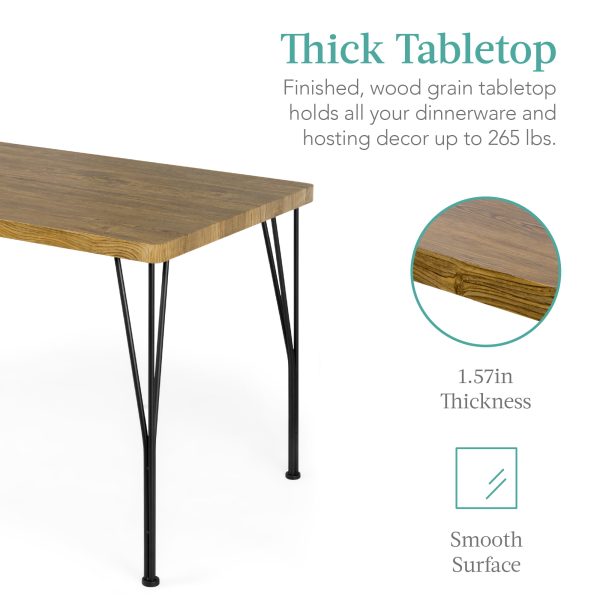 5-Piece Indoor Modern Metal Wood Rectangular Dining Table Furniture Set w/ 4 Chairs   Brown - Image 3