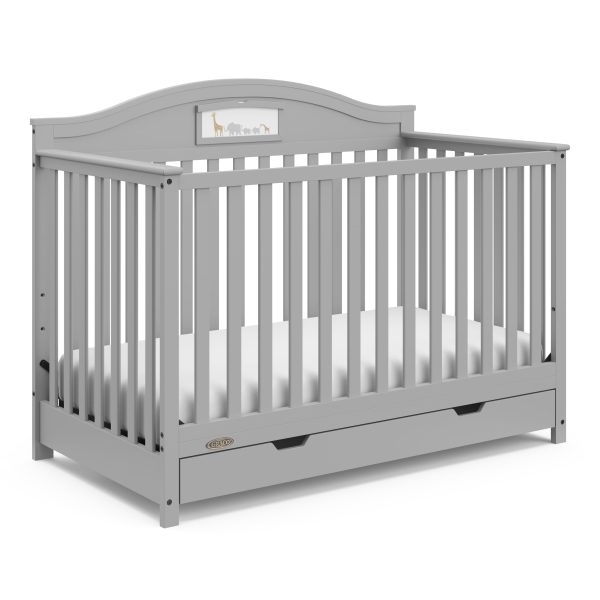 Story 5-in-1 Convertible Baby Crib with Drawer, Pebble Gray
