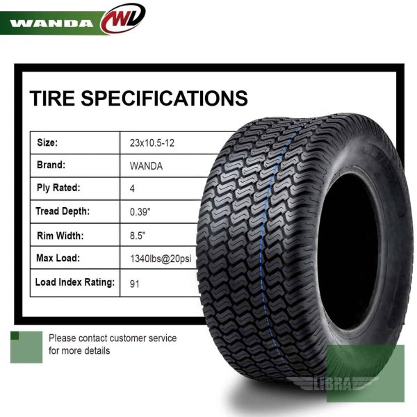 Wanda 2 New 23 10.5-12 Lawn Mower Golf Cart Turf Tires P332 /4PR   13049 - Image 2