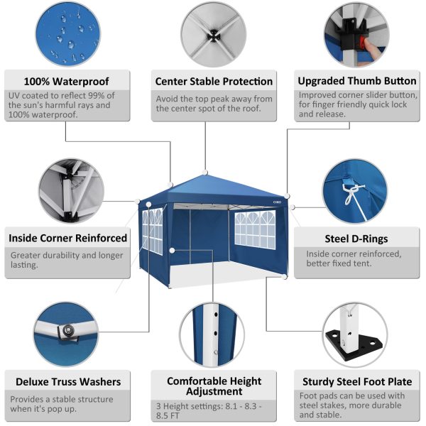 10 10 FT Pop Up Canopy Tent Anti-UV Waterproof Outdoor Canopy Tent Shade Commercial Booth Gazebo, Blue - Image 5