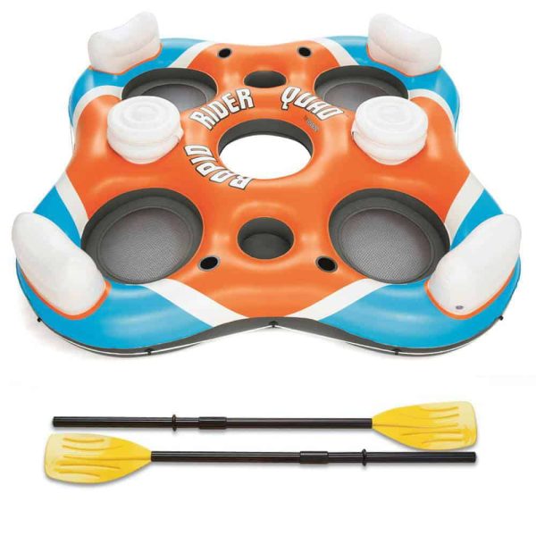 101 Inch Rapid Rider 4-Person Floating Raft and  Boat Oars