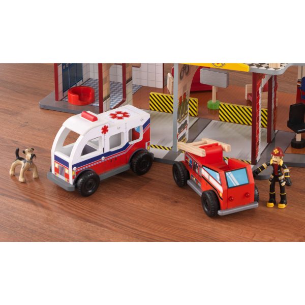 Deluxe Wood Rescue Play Set with Ambulance, Fire Truck, Helicopter   27 Pieces - Image 7