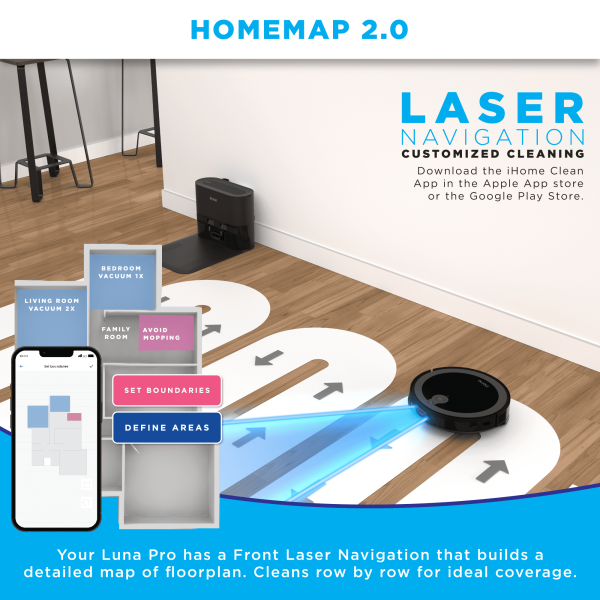 iHome AutoVac Luna Pro 3-in-1 Robot Vacuum and Vibrating Mop with Auto Empty Base - Image 2