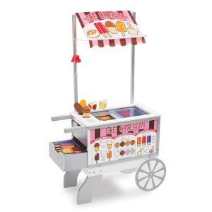 Melissa   Doug Wooden Snacks and Sweets Food Cart   40+ Play Food pcs, Reversible Awning