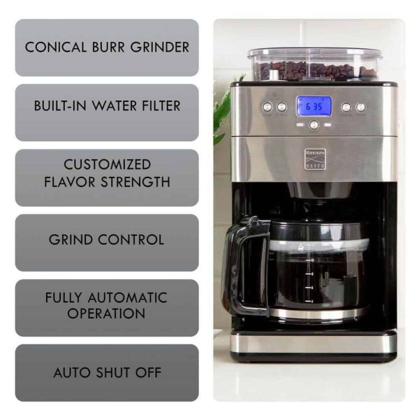 Elite Grind and Brew black 12- Cup Coffee Maker with Burr Grinder, Programmable Automatic Timer Brew - Image 8