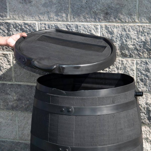 RTS Home Accents 55 Gal. Premium Flat Back Eco Rain Barrel with Removable Lid, Black Color - Image 4