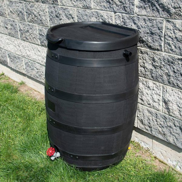 RTS Home Accents 55 Gal. Premium Flat Back Eco Rain Barrel with Removable Lid, Black Color - Image 3