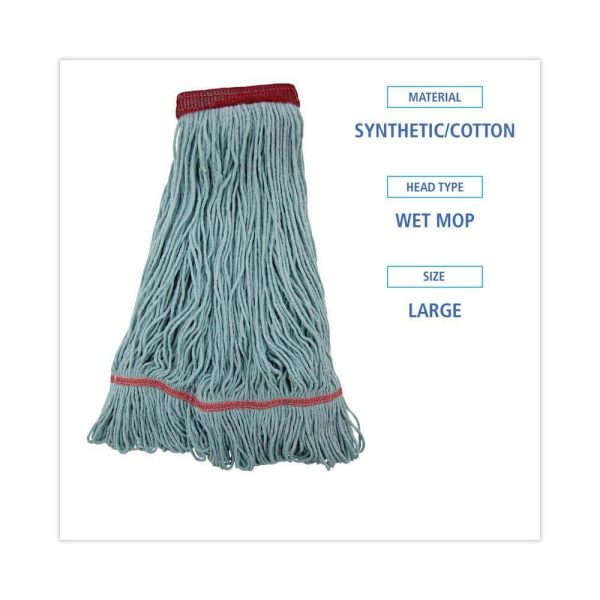 Boardwalk BWK1400LCT Cotton/Synthetic EchoMop with Looped-End Wet String Mop Mop Head, Large, Blue, (12-Carton) - Image 2