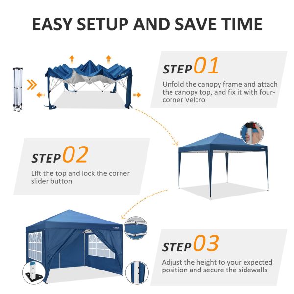 10 10 FT Pop Up Canopy Tent Anti-UV Waterproof Outdoor Canopy Tent Shade Commercial Booth Gazebo, Blue - Image 3