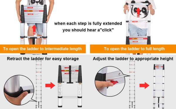 Yvan Telescoping Ladder,12.5 FT One Button Retraction Aluminum Telescopic Extension Extendable Ladder, 250 Lb Capacity - Image 8