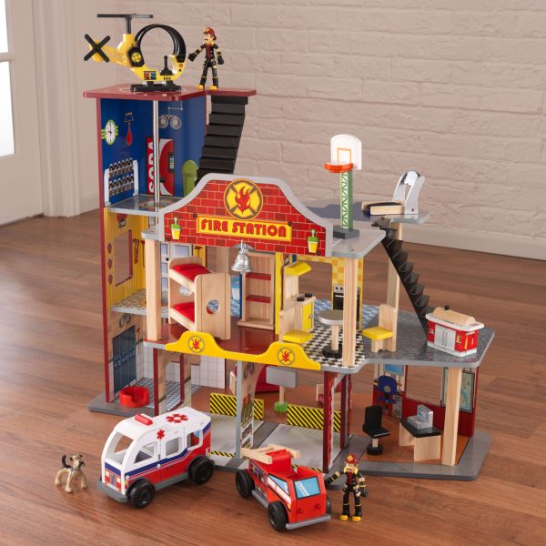 Deluxe Wood Rescue Play Set with Ambulance, Fire Truck, Helicopter   27 Pieces - Image 3