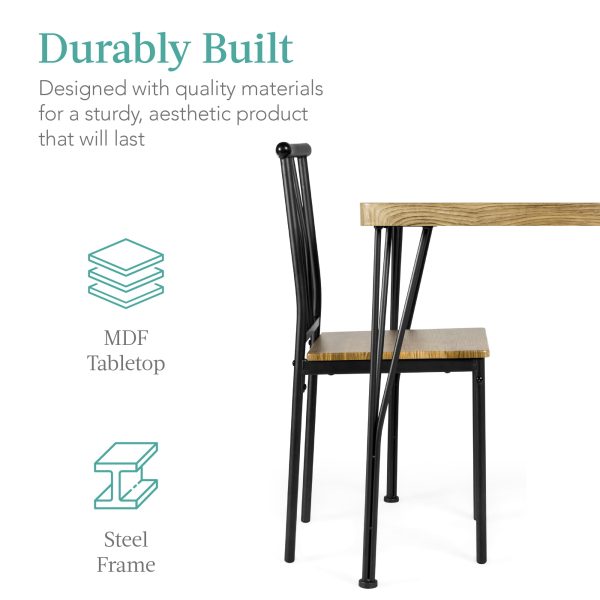 5-Piece Indoor Modern Metal Wood Rectangular Dining Table Furniture Set w/ 4 Chairs   Brown - Image 4