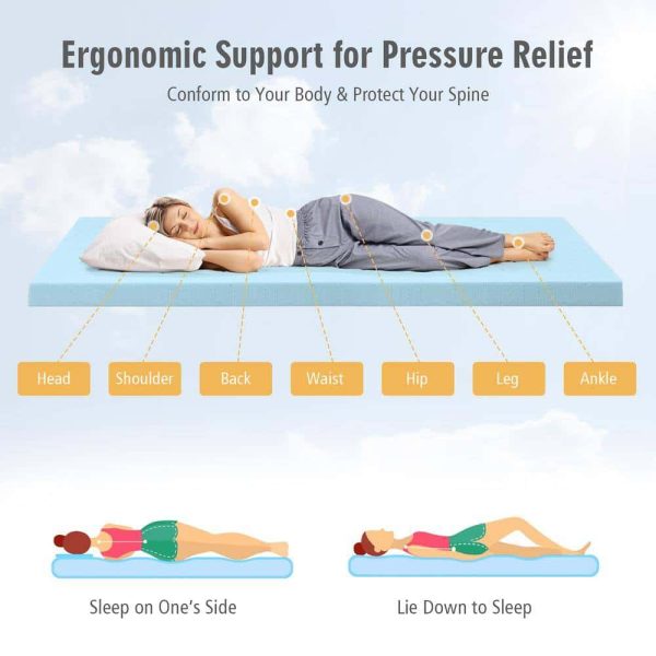 Blue 4 in. Gel-Infused Memory Foam Mattress Topper Ventilated Bed Pad Queen - Image 6